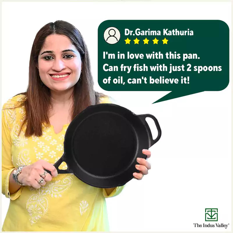 CASTrong Cast Iron Fry Pan/Skillet + Free ₹110 Spatula, Pre-seasoned, Nonstick, 100% Pure, Toxin-free, Induction, 25.4cm, 1.7L, 2.3kg
