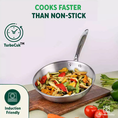 TurboCuk Tri-ply Stainless Steel Cookware Set: Free ₹600 Wood Chopping Board+ Kadai+ Fry Pan, Premium Quality, 3 Layer Thick Body, 100% Toxin-free, Non-stick, Induction & Gas
