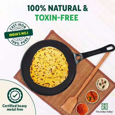 CASTrong Cast Iron Tawa+ Free ₹400 Tadka Pan,Pre-seasoned, Nonstick, 100% Pure, Toxin-free, 25.9cm, 1.9kg