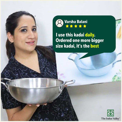 TurboCuk Tri-ply Stainless Steel Kadai, Premium Quality, 3 Layer Thick Body, 100% Toxin-free, Non-stick, Induction & Gas, Free ₹110 Spatula, 1.7/2.7/4L