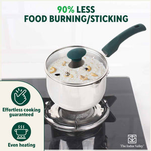 Tri-steel Stainless Steel Tea/Milk Pan with Spout & Glass lid, Premium Quality, Tri-ply (3 Layer) Bottom, 100% Toxin-free, Non-stick, Induction & Gas, 1 Litre