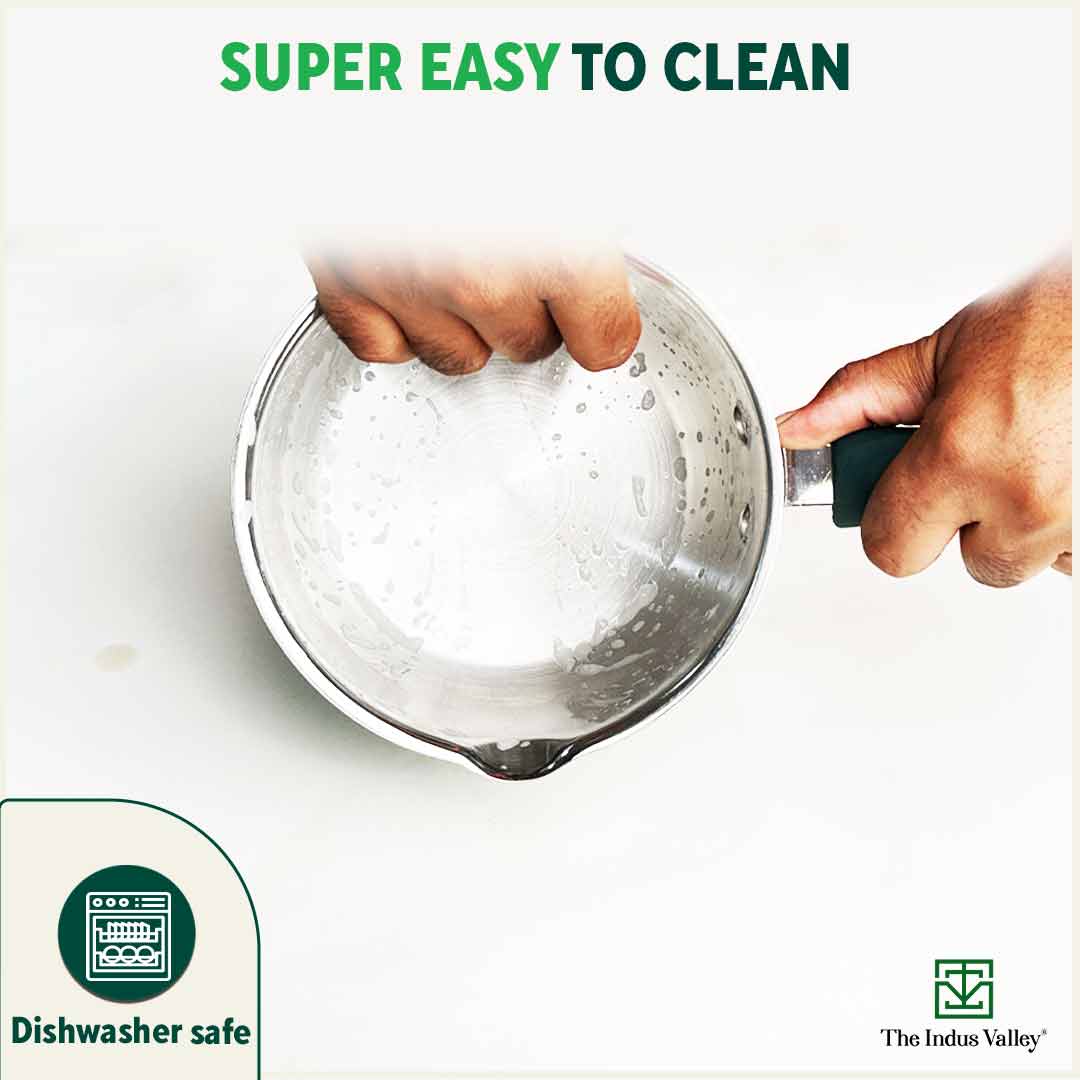 Tri-steel Stainless Steel Tea/Milk Pan with Spout & Glass lid, Premium Quality, Tri-ply (3 Layer) Bottom, 100% Toxin-free, Non-stick, Induction & Gas, 1 Litre