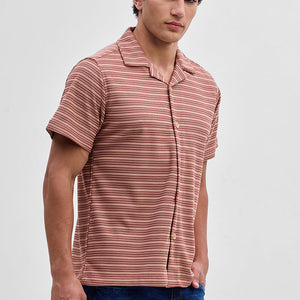 Peach Textured Stripes Shirt