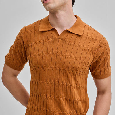 Mustard Knitted Polo T-Shirt