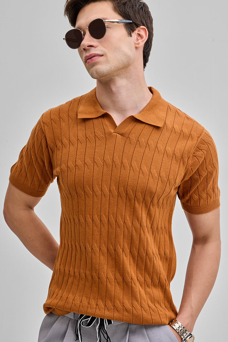 Mustard Knitted Polo T-Shirt