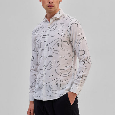 Cream Abstract Slim Fit Shirt