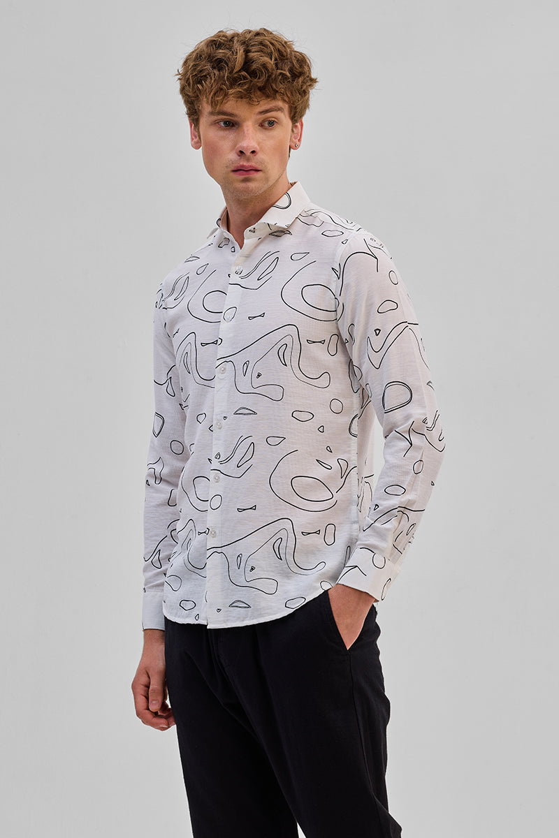 Cream Abstract Slim Fit Shirt