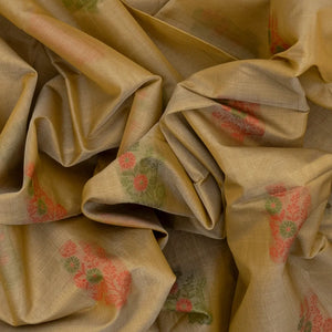 Taupe Handloom Kora Silk Cotton Saree With Buttas & Pink Pallu