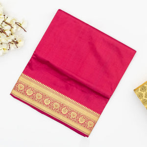 Pink woven Plain Banarasi Silk Saree With Floral Motifs In Border