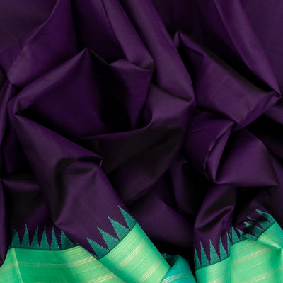 Magenta Handloom Kanchipuram Korvai Silk Saree With Aquamarine Border