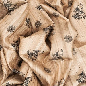 Beige Handwoven Tussar Silk Saree With Printed Bird Motifs