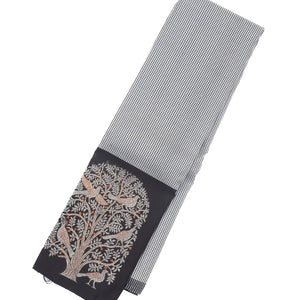 Black Handloom Kanchipuram Korvai Silk Saree With Checks