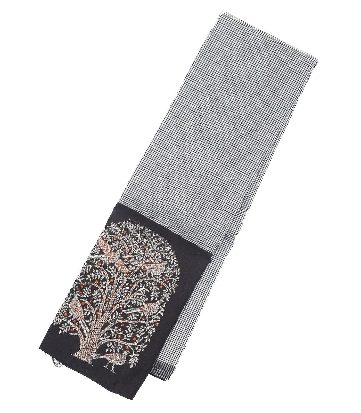 Black Handloom Kanchipuram Korvai Silk Saree With Checks