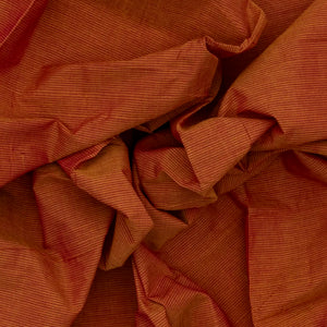 Rust Mangalagiri Cotton Saree With Stripes & Zari Border