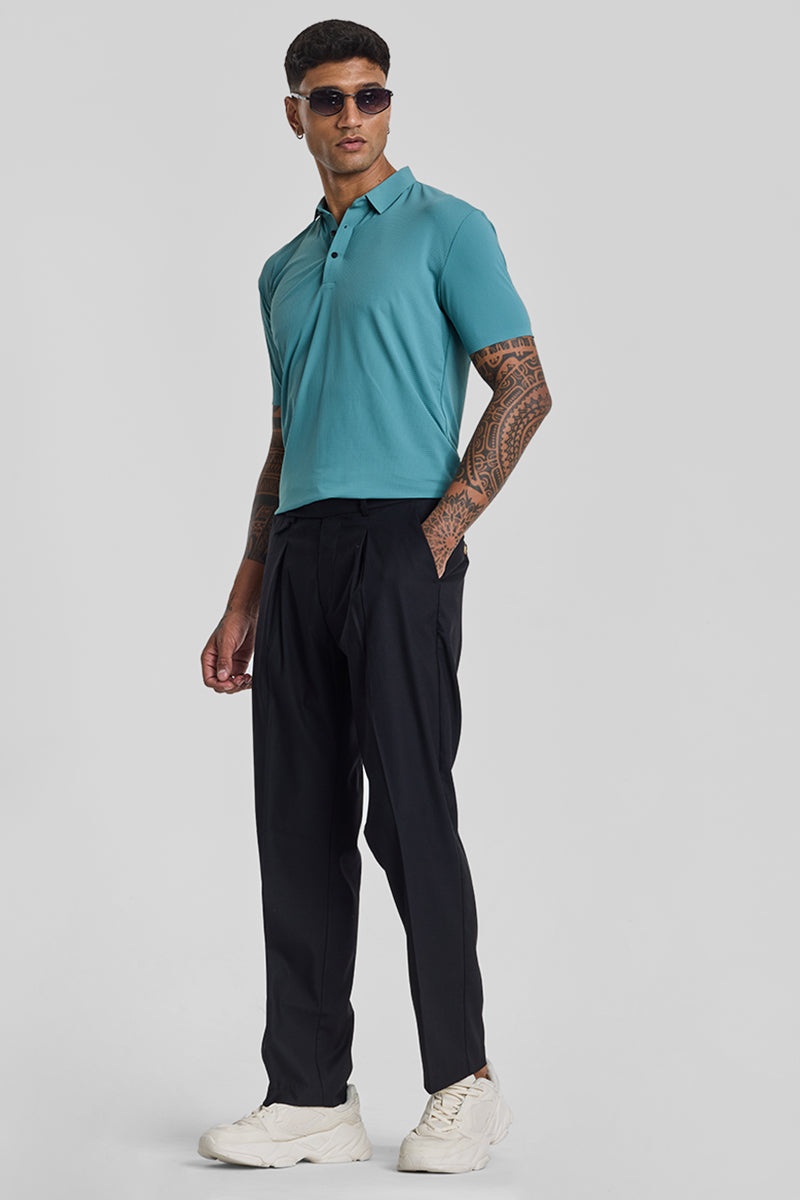 Turquoise Textured Polo T-Shirt