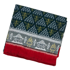 Sea Green Handwoven Orissa Cotton Saree With Tie & Dye Triangle Motifs