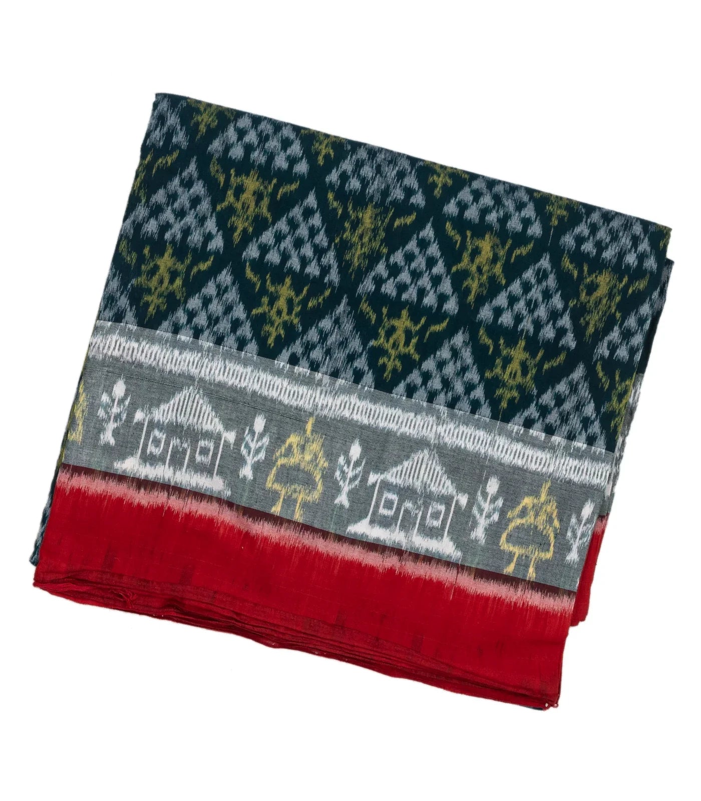 Sea Green Handwoven Orissa Cotton Saree With Tie & Dye Triangle Motifs