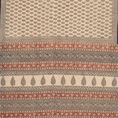 Taupe Woven Jaipur Cotton Saree Printed With Floral Motifs