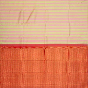 Cream & Pink Handloom Kanchipuram Silk Saree With Stripes