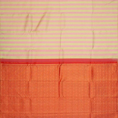 Cream & Pink Handloom Kanchipuram Silk Saree With Stripes