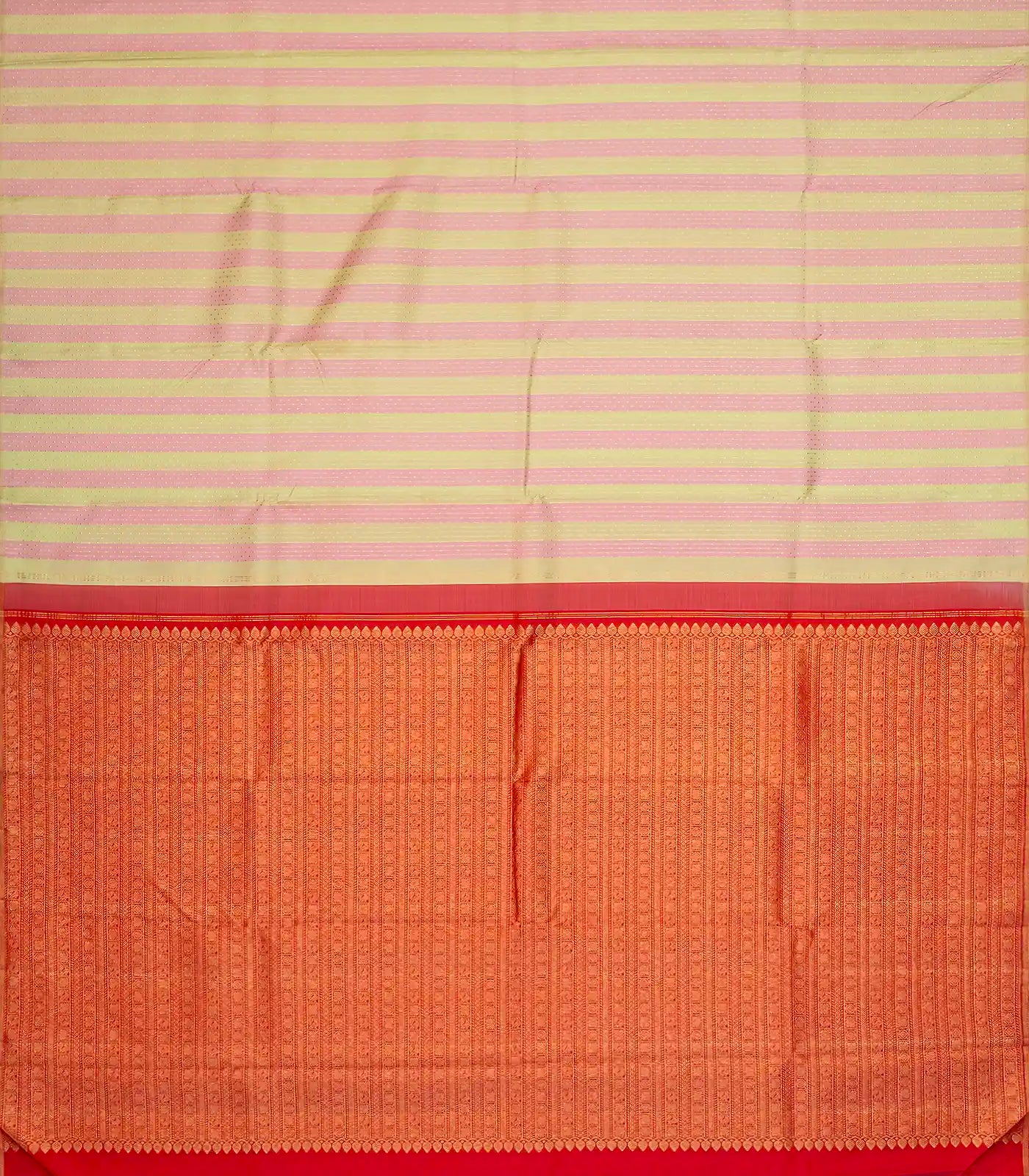 Cream & Pink Handloom Kanchipuram Silk Saree With Stripes