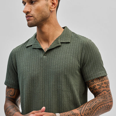 Olive Textured Cuban T-Shirt