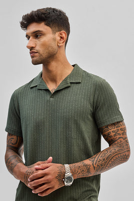 Olive Textured Cuban T-Shirt