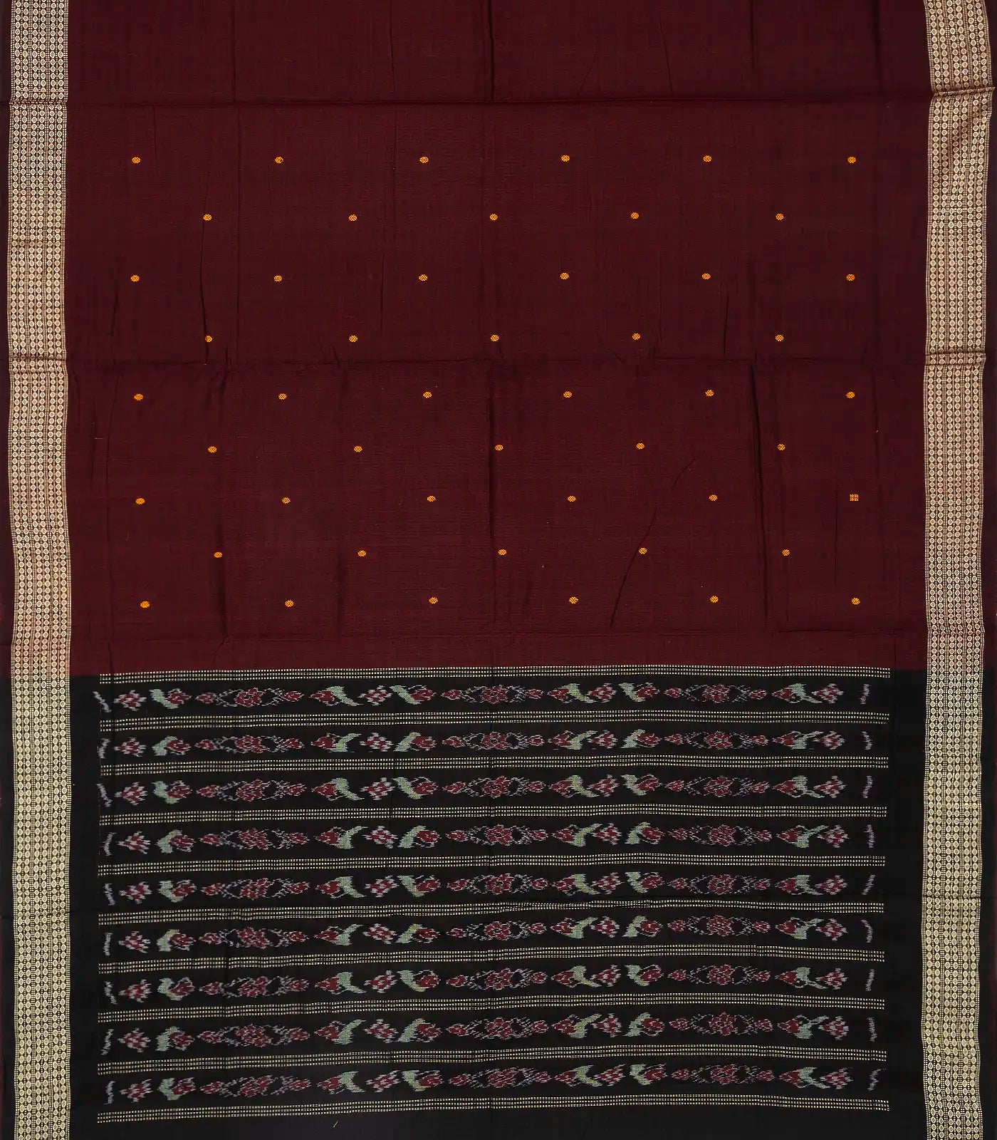 Maroon Handwoven Orissa Cotton Saree With Rudraksham Motifs