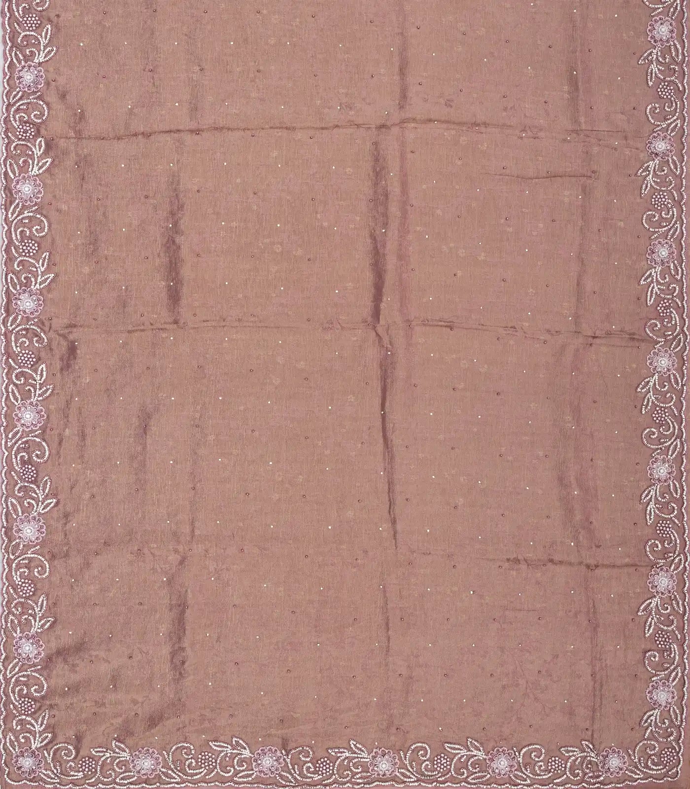 Dusty Pink Woven Georgette Silk Saree With Embroidery
