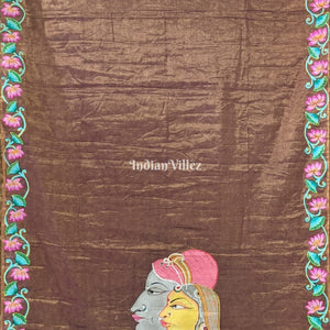Golden with Purple Tinch Raja Rani Hand-Painted Pattachitra Saree