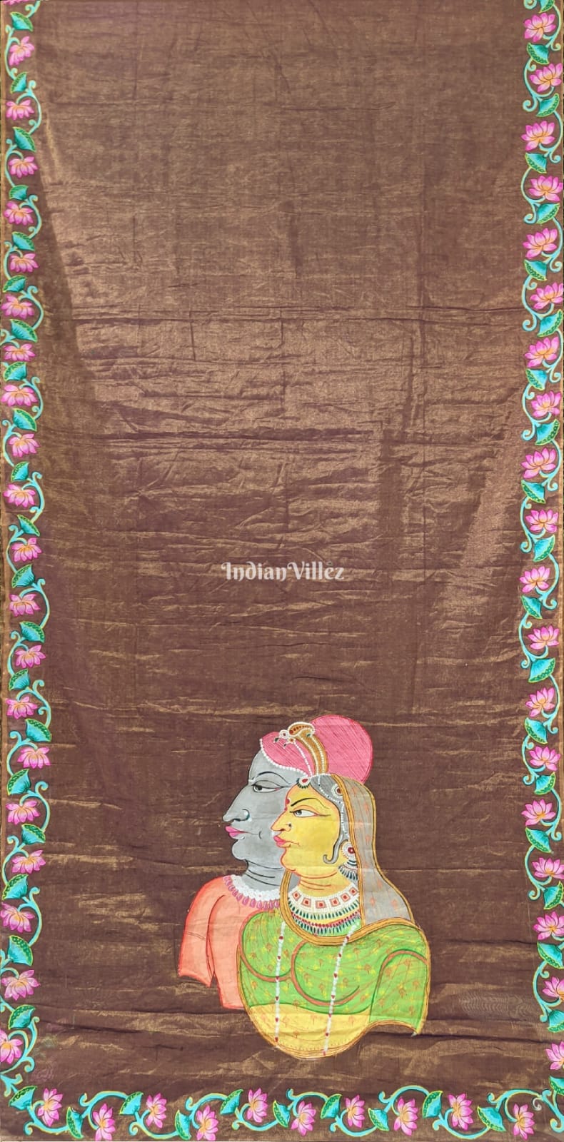 Golden with Purple Tinch Raja Rani Hand-Painted Pattachitra Saree