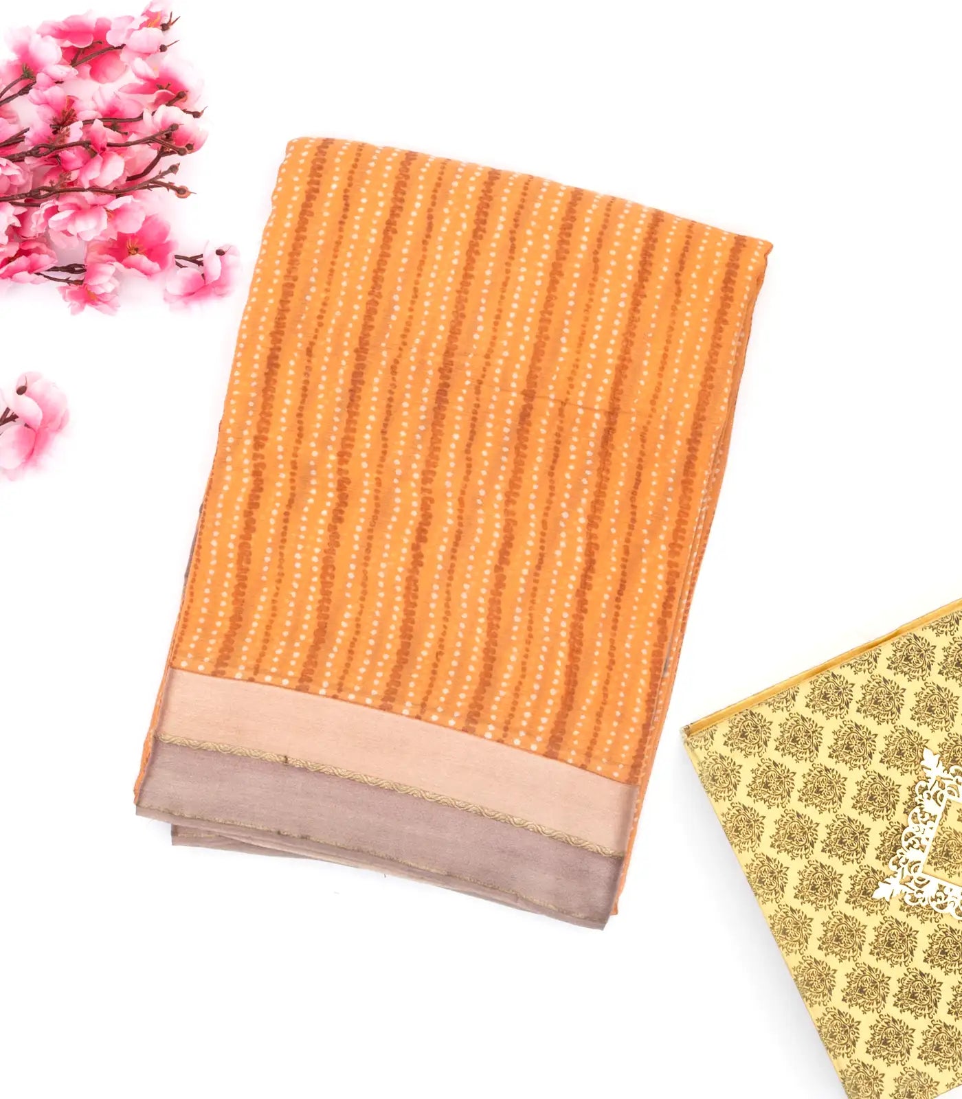 Orange Handwoven Banarasi Georgette Silk Saree With Dotted Motifs