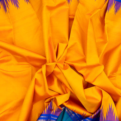 Mango Yellow Handloom Kanchipuram Korvai Silk Saree With Contrast Border