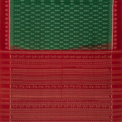 Bottle Green Orissa Cotton Saree With Tie & Dye Motifs