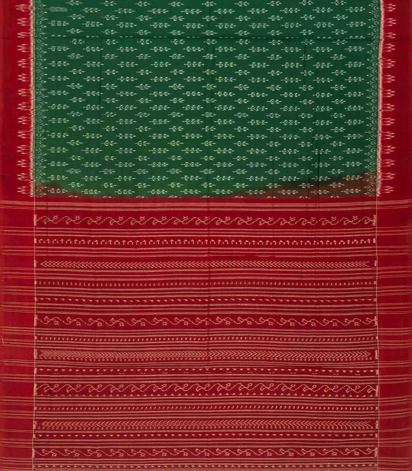 Bottle Green Orissa Cotton Saree With Tie & Dye Motifs