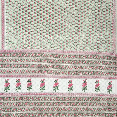Light Green Woven Jaipur Cotton Saree With Pink Printed Floral Motifs