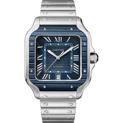 Cartier 'SANTOS DE CARTIER, LARGE, AUTOMATIC, STAINLESS STEEL, INTERCHANGEABLE METAL AND RUBBER'