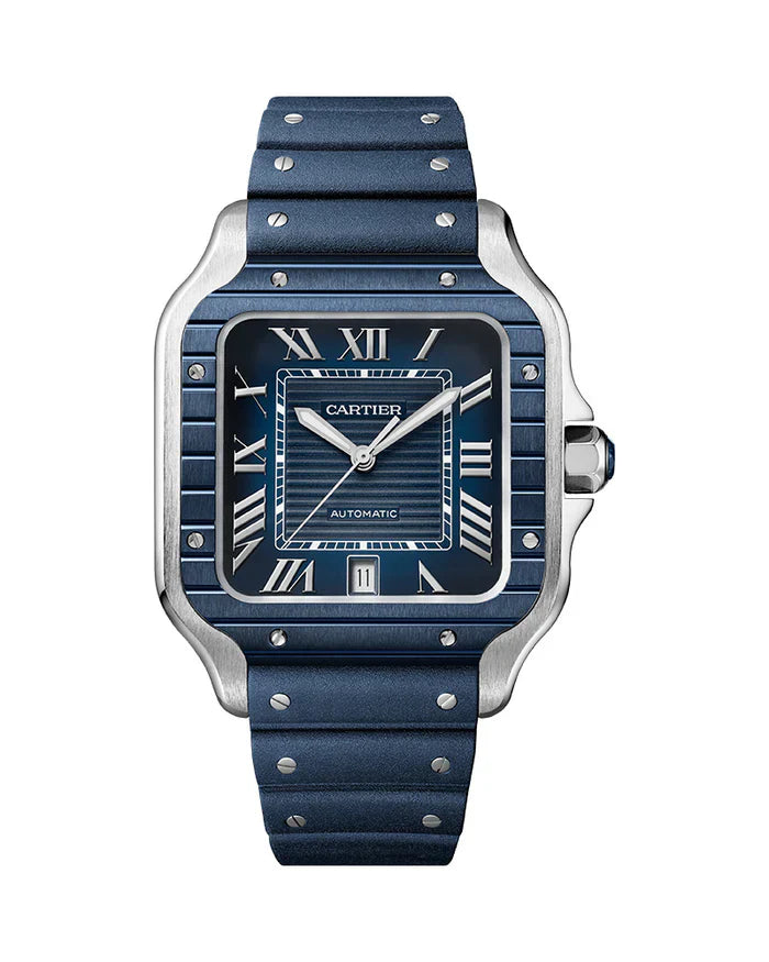 Cartier 'SANTOS DE CARTIER, LARGE, AUTOMATIC, STAINLESS STEEL, INTERCHANGEABLE METAL AND RUBBER'