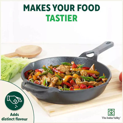 CASTrong Cast Iron Fry Pan/Skillet + Free ₹110 Spatula, Pre-seasoned, Nonstick, 100% Pure, Toxin-free, Induction, 25.4cm, 1.7L, 2.3kg