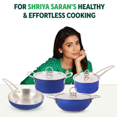 Tri-Steel Premium Stainless Steel Casserole/ Saucepot with Steel Lid, Tri-ply (3 Layer) Induction Bottom, 1.9L, Blue