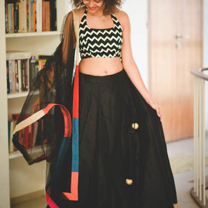 Blabber Black Raw Silk Skirt