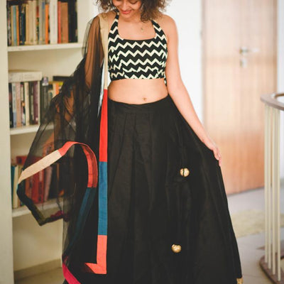 Blabber Black Raw Silk Skirt