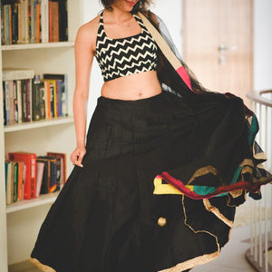 Blabber Black Raw Silk Skirt