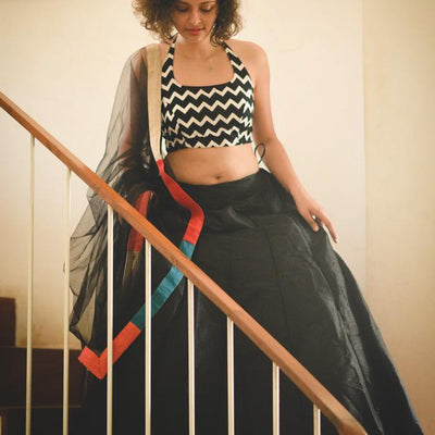 Blabber Black Raw Silk Skirt