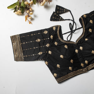 Black Golden Embroidered Vibrant Silk Blouse with Sequins
