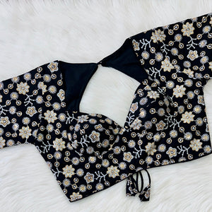 Black Hand-Embroidered Maharaja Georgette Blouse with Sequins
