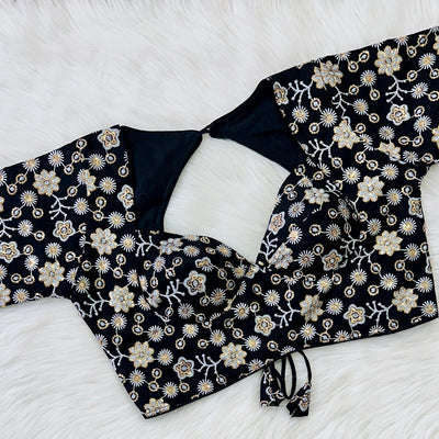 Black Hand-Embroidered Maharaja Georgette Blouse with Sequins