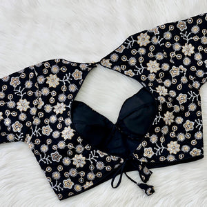 Black Hand-Embroidered Maharaja Georgette Blouse with Sequins