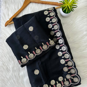 Black Jimmy Choo Saree with Beautiful Jaipuri Gota Work – Complete with Matching Running Blouse