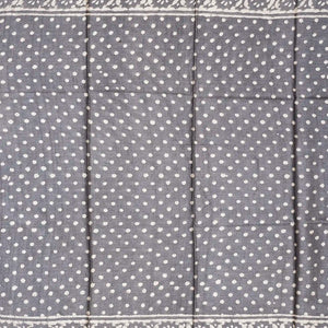 Grey Handloom Tussar Silk Saree With Printed Vine Motifs-Grey